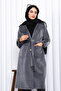 Smoked Double-Breasted Angora Coat with Collar and Epaulettes - 3