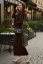 Patterned Long Knit Dress R7148 Brown - 2