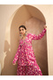 Red Floral Cambric Peplum Top with Sharara Pants Co-Ords - 3