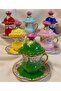 Saray Porselen El Boyama Coffee Cup Set and Turkish Delight Container Set with Lid - 6