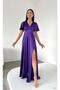 V-Neck Satin Evening Dress 582837 Purple