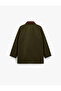Collar Detailed Zippered Snap Button Pocketed Coat - 5