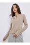 Beige Bow-Detail Long Sleeve T-Shirt
