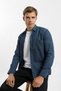 Collared Buttoned Snap Fastener Long Sleeve Denim Look Men's Shirt Single Pocket Detail Indigo - 3