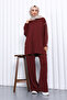 Burgundy Piped Tunic Modal Suit with Trousers - 2