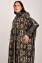 Black Kilim Patterned Hooded Knitwear Women's Poncho - 2