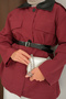 Women's Short Jacket with Leather Belt at the Collar Burgundy - 5