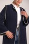 Women's Navy Blue Shepherd Embroidery Detailed Long Knitwear Kimono Poncho - 3