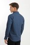 Collared Buttoned Snap Fastener Long Sleeve Denim Look Men's Shirt Single Pocket Detail Indigo - 6