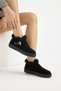Women's Black Thermo Sole Suede Look Fur and Tassel Casual Short Boots
