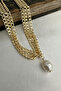 Gold Yellow Multi Chain Baroque Pearl Detail Necklace (40+5cm) - 4