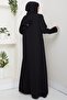 Flower Detail Stone-Embellished Ferace Black HM2847 - 4