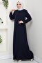 Floral Detail Stone Embellished Ferace Navy Blue Hm2847 - 4