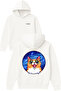 Cat with Glowing Eyes Design Printed Oversized White Hooded Sweatshirt