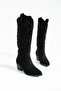 Women's Pointed Toe Heeled Boots Western - Black