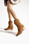 Women's Pointed Toe Heeled Boots Western - Tan - 4