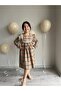 Girls' Square Pattern Plaid Brown Casual Dress - 3