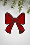 Ribbon-Shaped Red Fabric Green Embroidered Cocktail Napkin 1 Piece