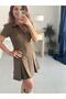 Khaki Color Zippered Suede Dress - 4