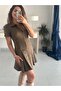Khaki Color Zippered Suede Dress - 2