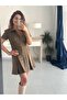 Khaki Color Zippered Suede Dress