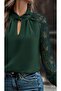 Women’s Long Sleeve Blouse with Chest Cutout Detail, Turtleneck, Mesh Sleeves, Sandy Fabric - 3
