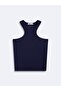 Sleeveless Corded Fabric Basic Navy Blue Undershirt