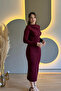 Drapeli Slit Long Sleeve Burgundy Dress - 7