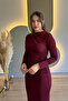 Drapeli Slit Long Sleeve Burgundy Dress - 3
