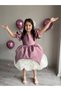Purple Matte Satin Skirt with White Rose Motif Special Design Girl's Evening Dress Birthday Dress + Buckle