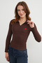 Strawberry Embroidered Polo Neck Half Zipper Blouse