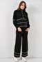 Women's Striped Oversized Knitwear Double Set 15957 - Black - 4