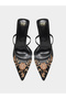 Black Embroidered Vamp Pointed Toe Mules - 6