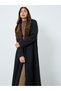 Black Wool Like Abaya with Animal Print Faux Fur Collar - 3