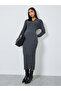 Grey Ribbed Knit Sweater Midi Dress