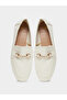 Cream Buckle Decor Square Toe Loafers - 6