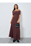 Brown Bardot Neck Ribbed Maxi Dress - 2