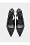 Black Textured Slingback Pumps - 6