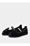 Girls Black Velvet Look Ballerinas with Bow - 2