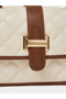 Cream Quilted Handbag with Belt Buckle Detail - 3