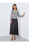 Black Square Neck Tweed A-Line Maxi Dress - 2