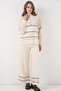 Women's Striped Oversized Knitwear Double Set 15957 - Ecru - 4