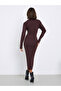 Brown Ribbed Knit Sweater Midi Dress - 4