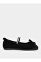 Girls Black Velvet Look Ballerinas with Bow