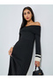 Color Block Off Shoulder Sweater Midi Dress - 3