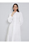 White Puff Sleeve Button Midi Dress - 4