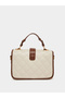 Cream Quilted Handbag with Belt Buckle Detail - 2