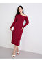 Burgundy Asymmetric Neck Midi Dress - 2