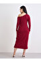 Burgundy Asymmetric Neck Midi Dress - 4