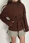 Women's Belted Pocketed Tie-Detail Mock Neck Melton Coat - 5